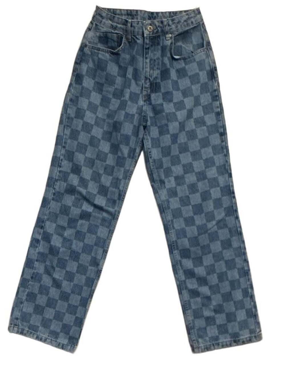 Ragged Jeans Straight Leg Checkered Jeans Size 28 Blue
